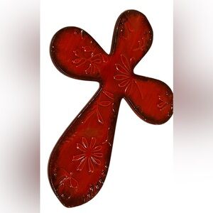 Red Metal Cross Wall Art